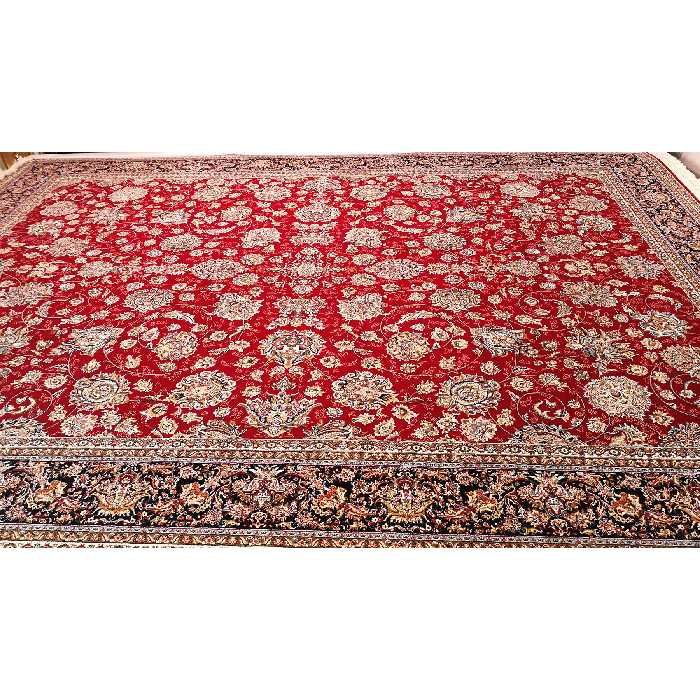 فرش ماشینی زمرد مشهد طرح افشان مدل گل  زمینه لاکی