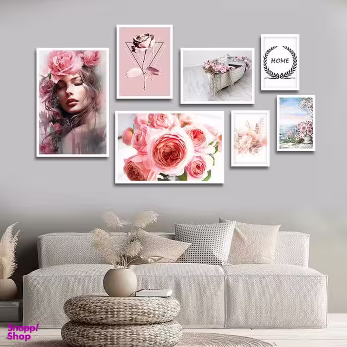 تابلو بکلیت طرح مدرن چهره و گل صورتی مدل W-1644 مجموعه 7 عددی