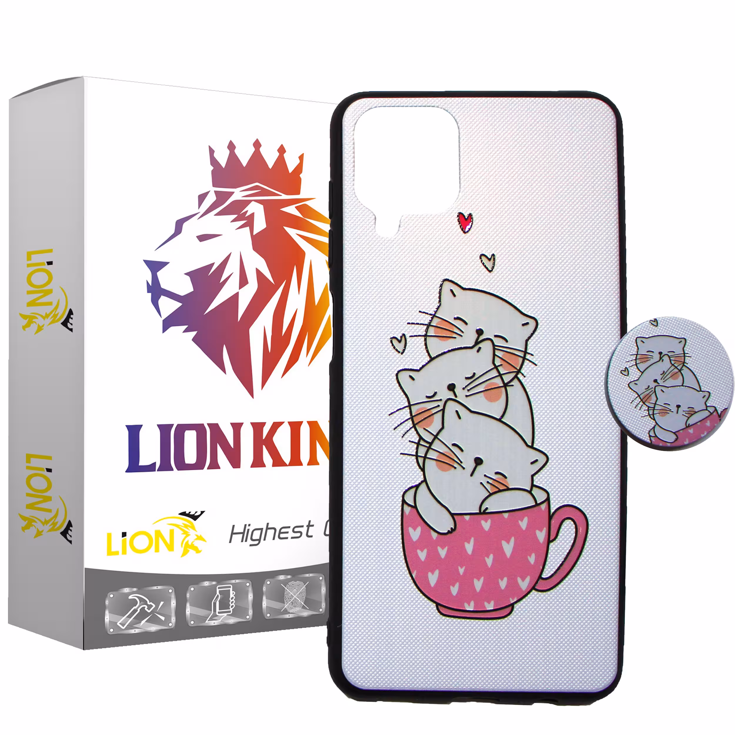 کاور لاین کینگ مدل livan cat مناسب برای گوشی موبایل سامسونگ Galaxy A42 به همراه پایه نگهدارنده