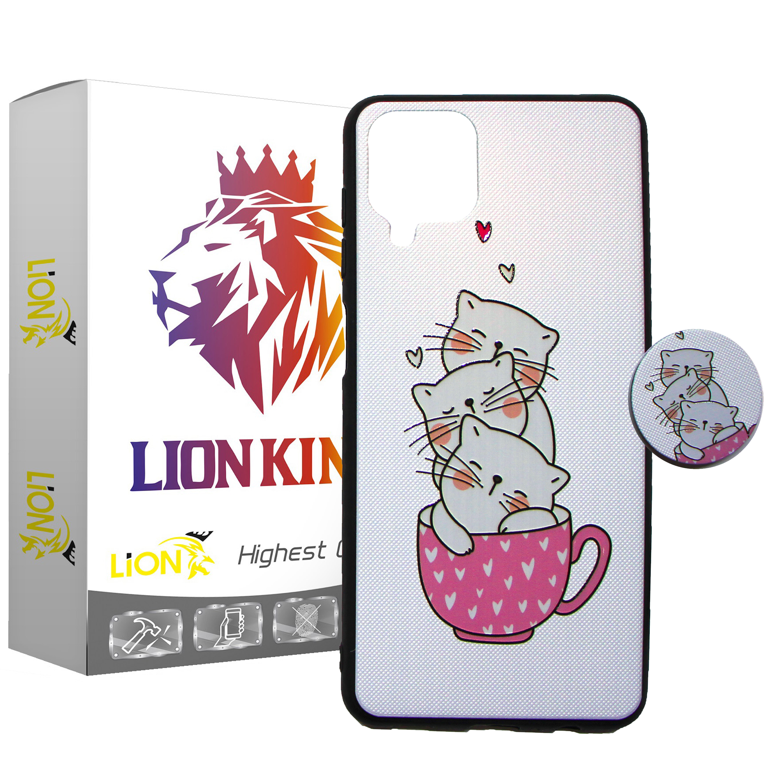 کاور لاین کینگ مدل livan cat مناسب برای گوشی موبایل سامسونگ Galaxy A42 به همراه پایه نگهدارنده