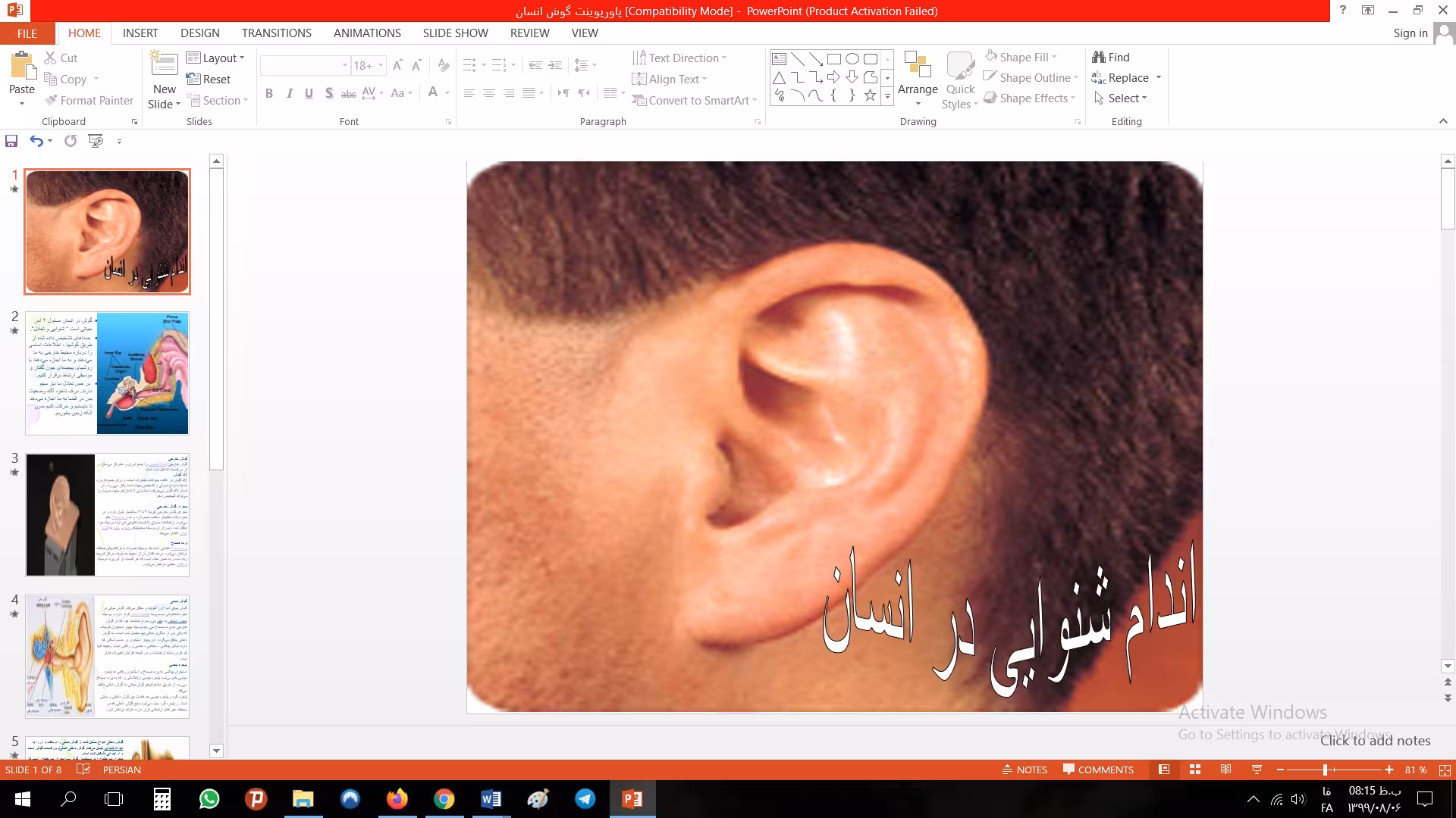پاورپوینت اندام شنوایی در انسان