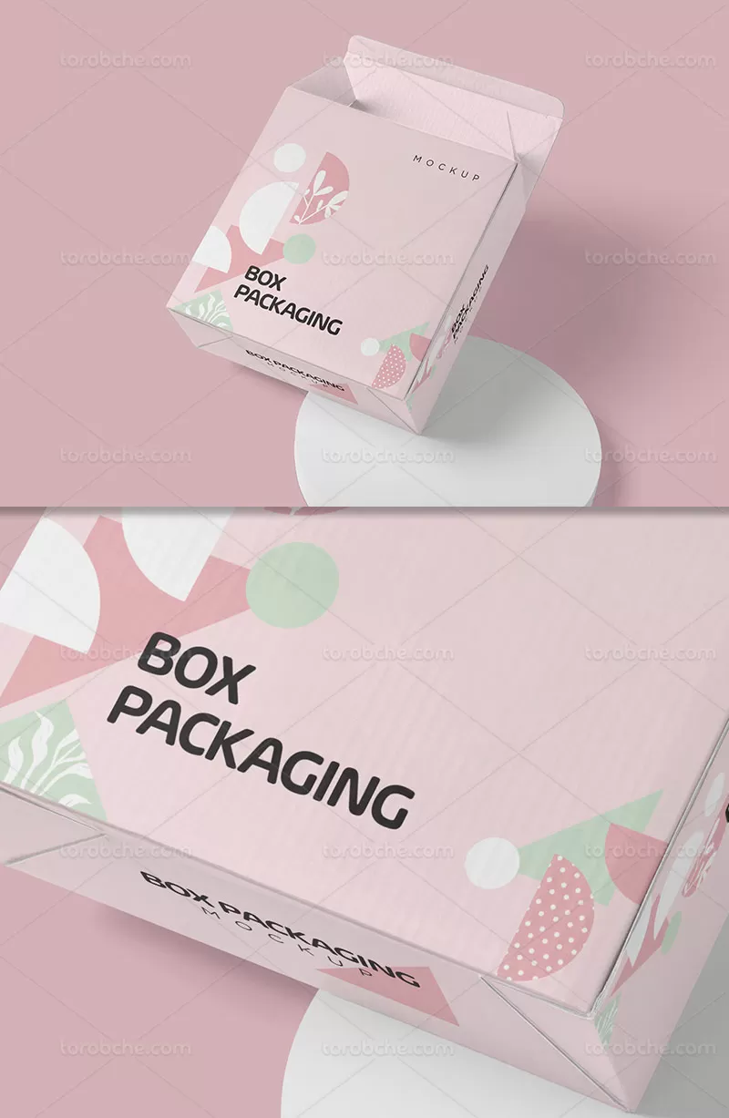 موکاپ بسته بندی جعبه مربع | گرافیک با طعم تربچه