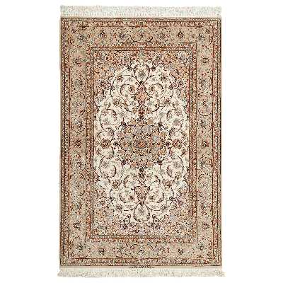 فرش دستبافت دو و نیم متری مدل چله و گل ابریشم اصفهان کد 442382