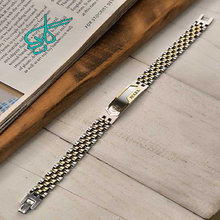 خرید دستبند فلزی پلاکدار رولکس کیفیت عالی رنگ ثابت ضد حساسیت کد 1216763 - ردگل
