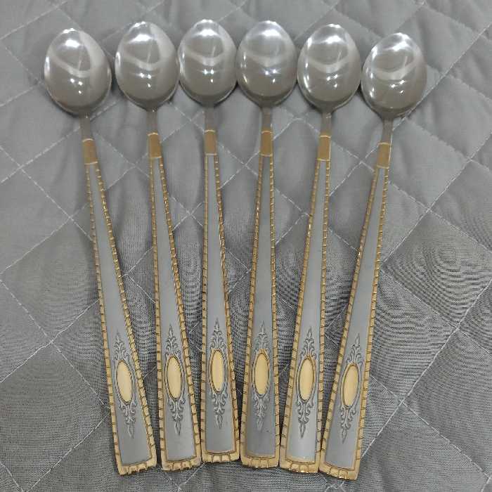 قاشق شربت خوری استیل یونیک لایف طلایی 6 عددی ارتفاع 19 در ضخامت 2 میل جنس عالی 