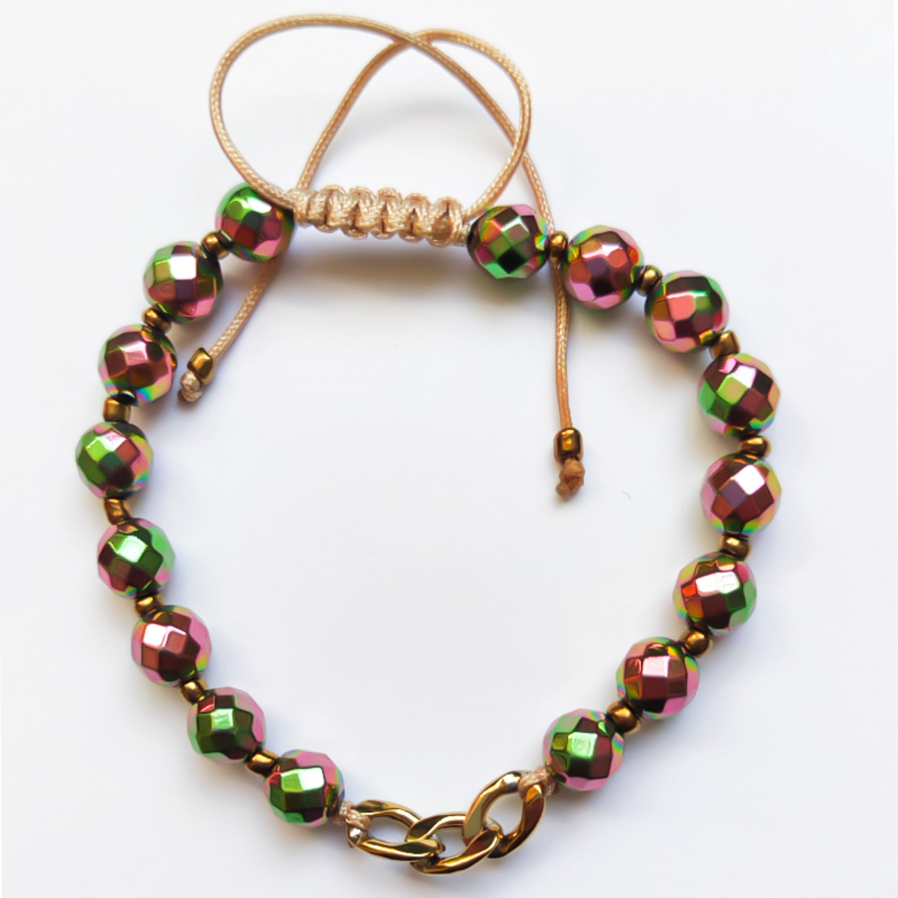 دستبند سنگ هفت رنگ و زنجیر استیل کارتیر الیسا