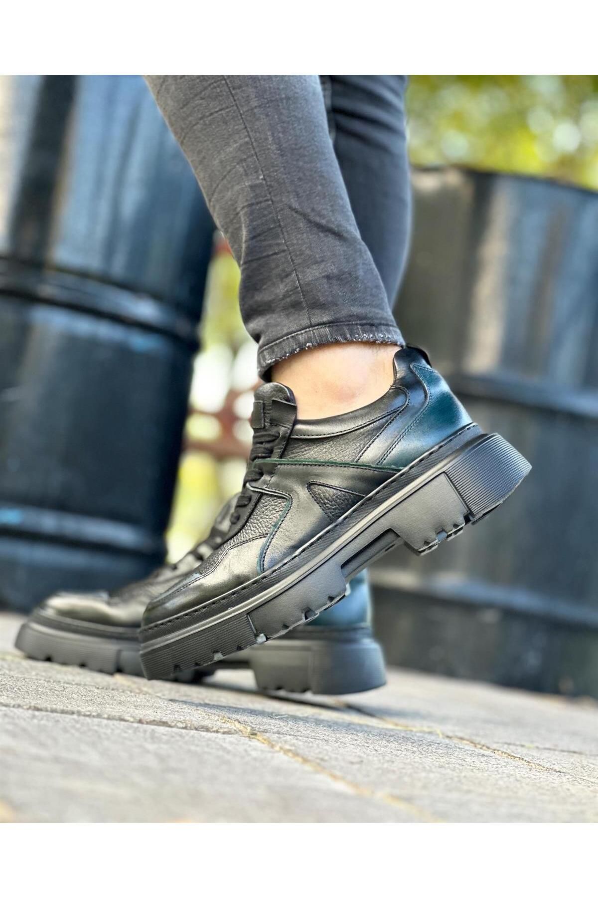 کفش های کژوال مشکی مردانه 3223 سیاه چرمی و سفید ByItallanoshoes