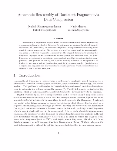 خرید و دانلود نسخه کامل کتاب Automatic Reassembly of Document Fragments via Data Compression