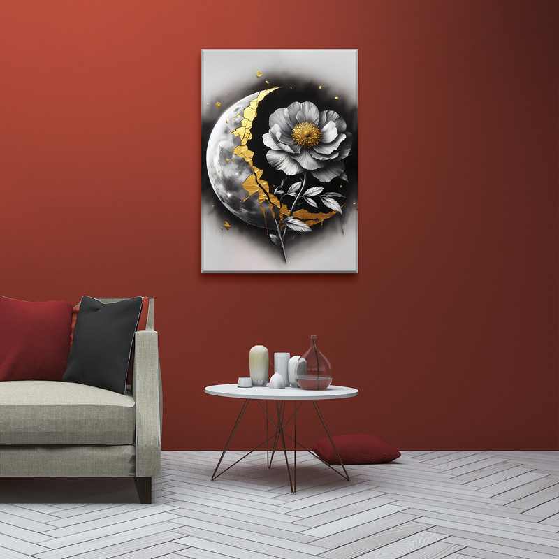 تابلو شاسی مدل ماه و گل کد TB289 | دنیای قاب