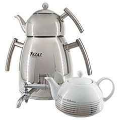 کتری و قوری هرمی نزاز تمام استیل ( دو قوری) برند نزاز کد 4022