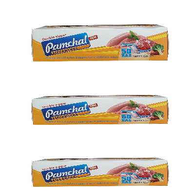 کیسه زیپ دار پامچال مدل دو زیپ کد 18x14 سه بسته 50 عددی