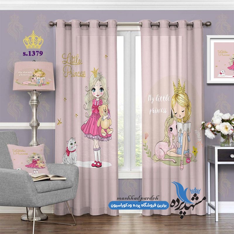 پرده پانچ دخترانه طرح پرنسس کوچولو کد s-1379