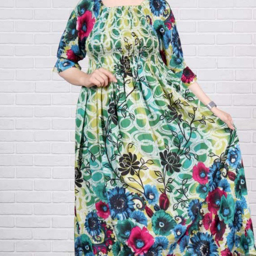 پیراهن بلند نخی یقه چین