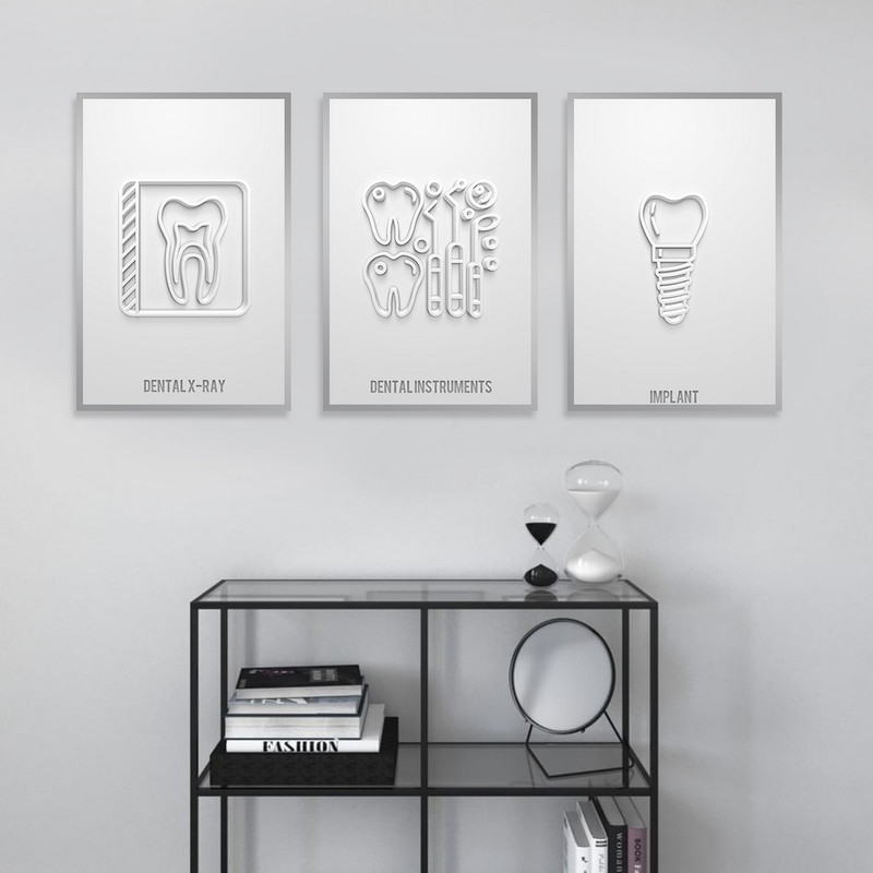 تابلو بکلیت طرح ایمپلنت دندان و مطب دندانپزشکی مدل SI-1314 مجموعه 3 عددی | دنیای قاب