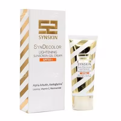 کرم ژل ضد آفتاب روشن کننده ساین اسکین، مدل Syn Decolor، بی رنگ با SPF50، مناسب انواع پوست
