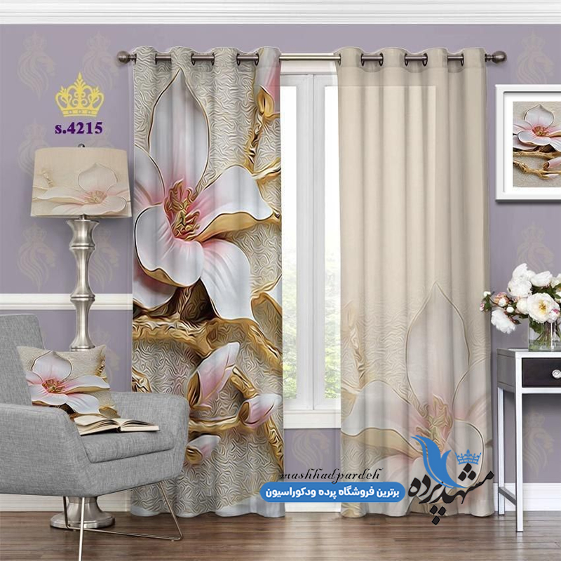 پرده پانچ گلدار طرح نقاشی شکوفه کد s-4215