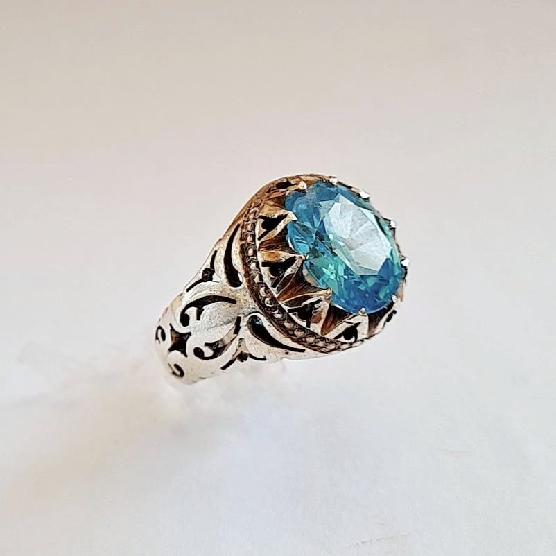 انگشتر نقره مردانه کار دست نگین توپاز اصلی