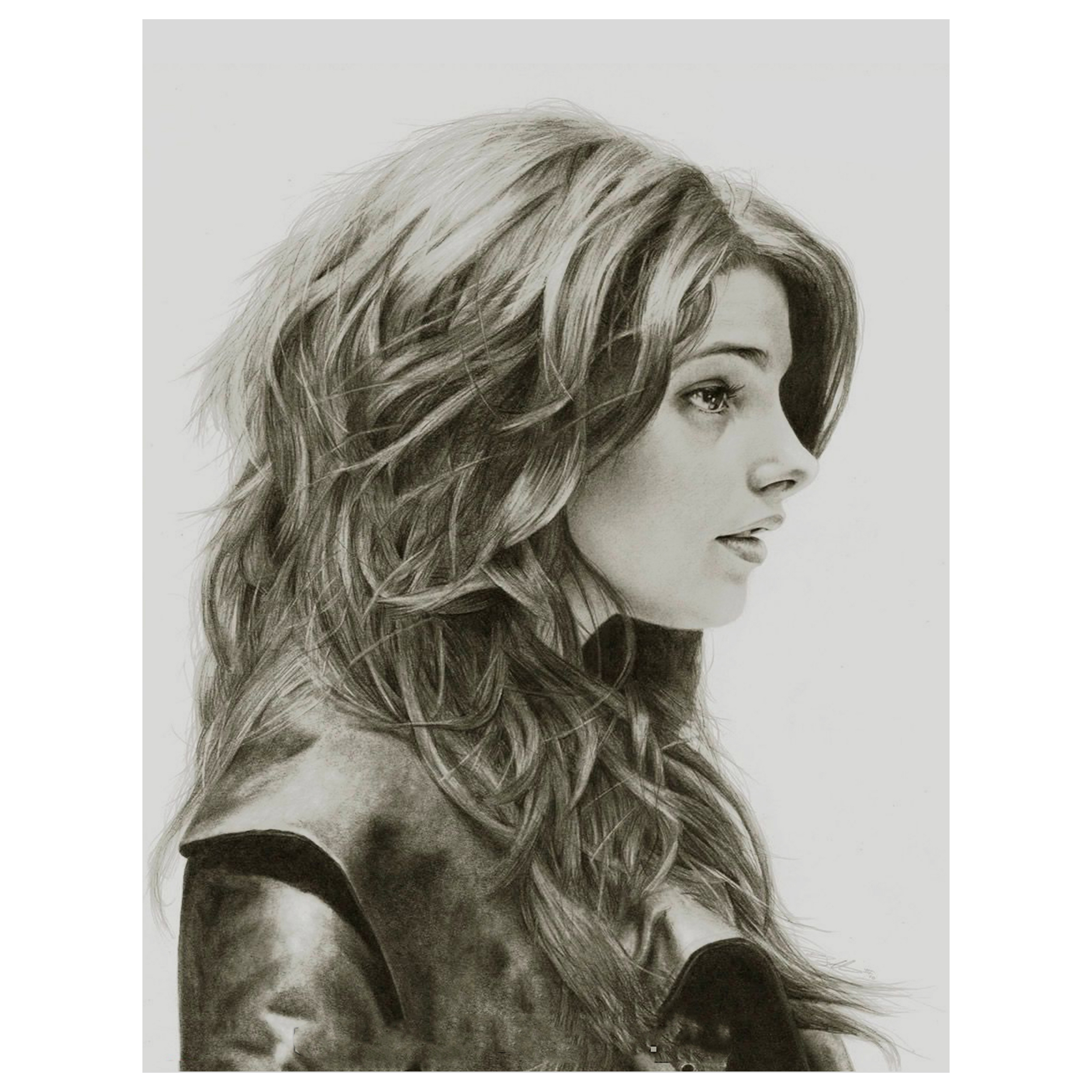 تابلو شاسی طرح نقاشی سیاه قلم نیمرخ دختر مدل T1100