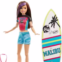 باربی اسکیپر همراه با تخته شنای موج سواری barbie skipper  ، ارسال فوری و رایگان