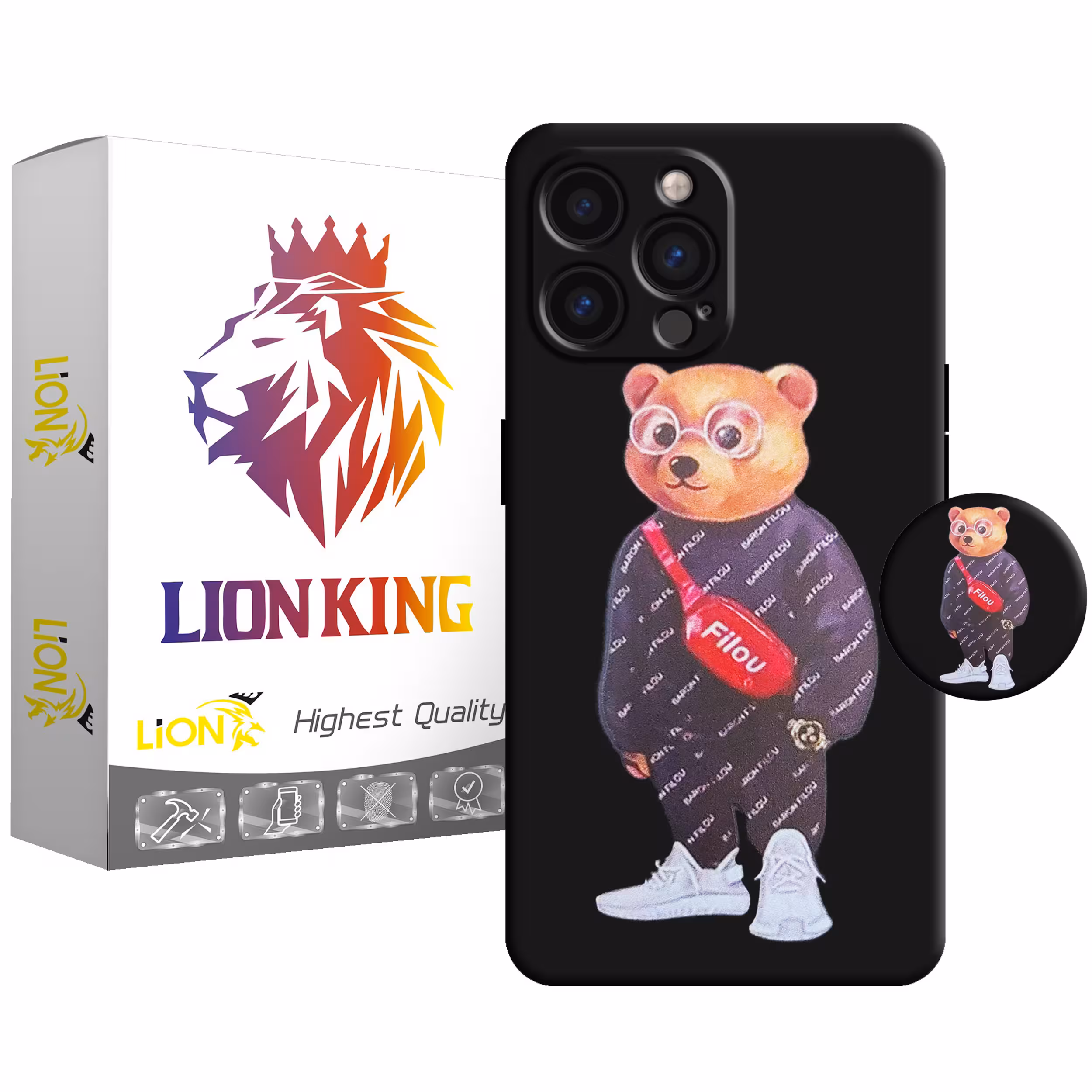 کاور لاین کینگ مدل  FILOU BEAR مناسب برای گوشی موبایل اپل IPhone 13 pro Max به همراه پایه نگهدارنده