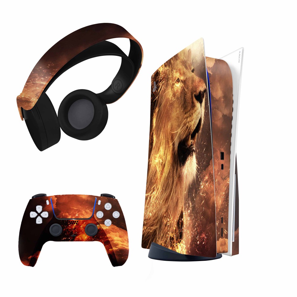 برچسب کنسول و دسته بازی و هدفون PS5 هاماگراف مدل Fire Lion