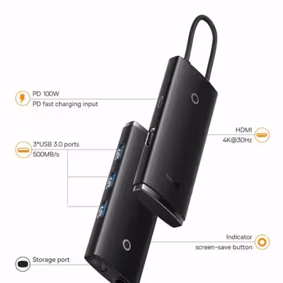 هاب 5 پورت USB-C باسئوس مدل BS-OH018