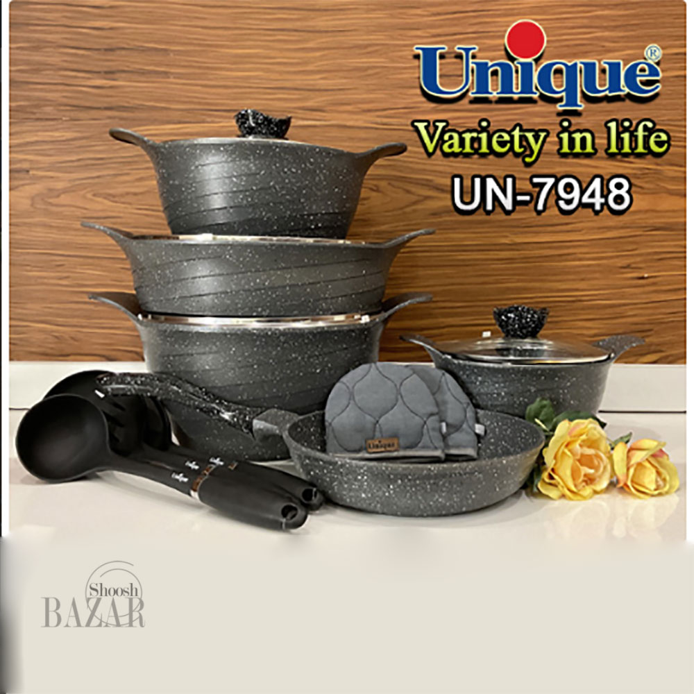 سرویس قابلمه 12 پارچه طوسی گرانیتی تیره رز یونیک کد 7948