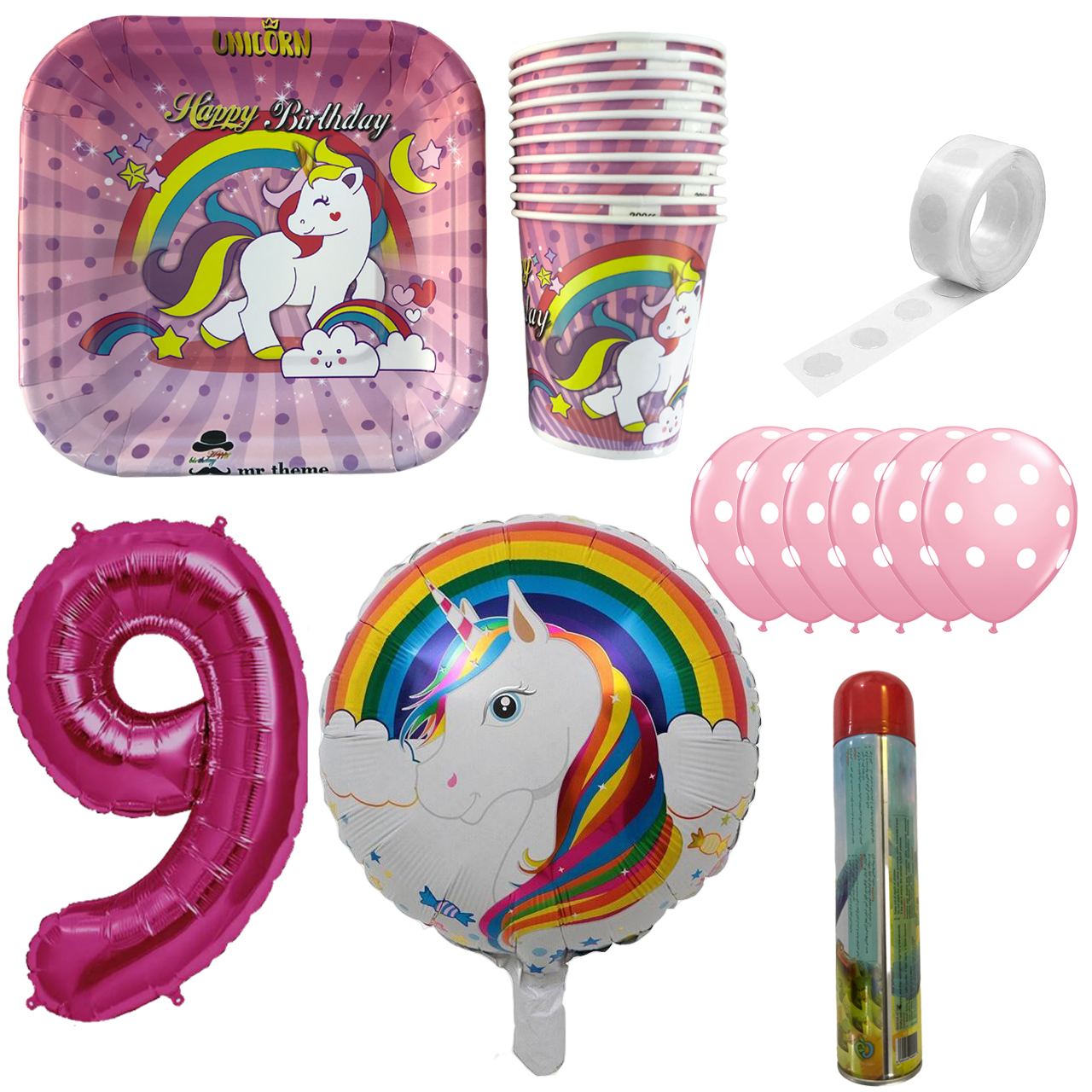 مجموعه 30 عددی تم تولد مسترتم طرح اسب تک شاخ یونیکورن کد 9