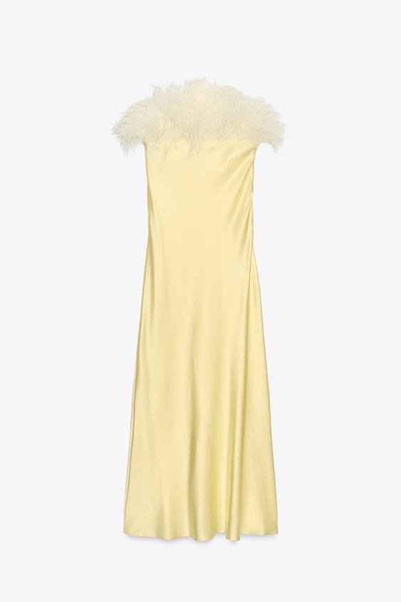 لباس میدی زنانه زارا FEATHERED SATIN MIDI DRESS | تهران زارا TehranZara