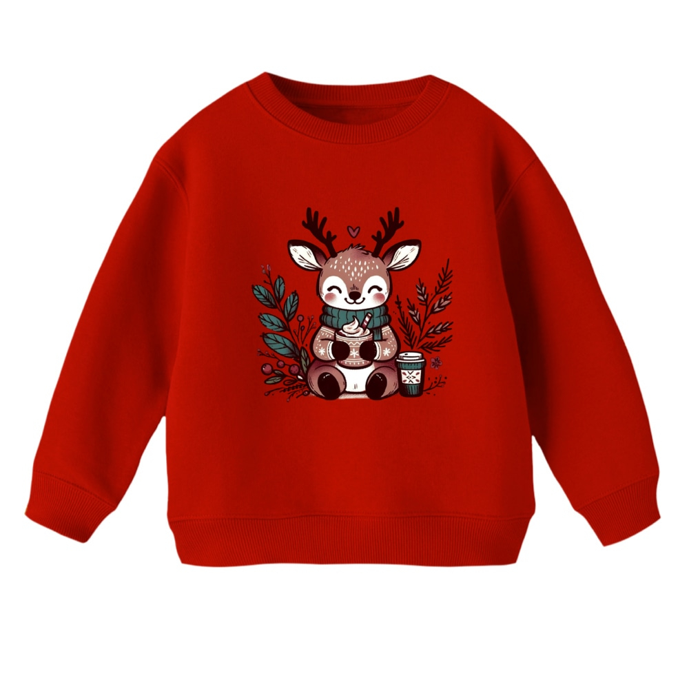 سویشرت بچگانه مدل گوزن و برگ رنگ قرمز