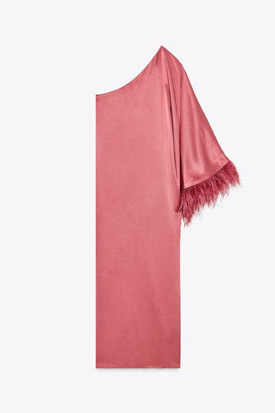 لباس زنانه زارا FEATHERED SATIN LONG DRESS | تهران زارا TehranZara