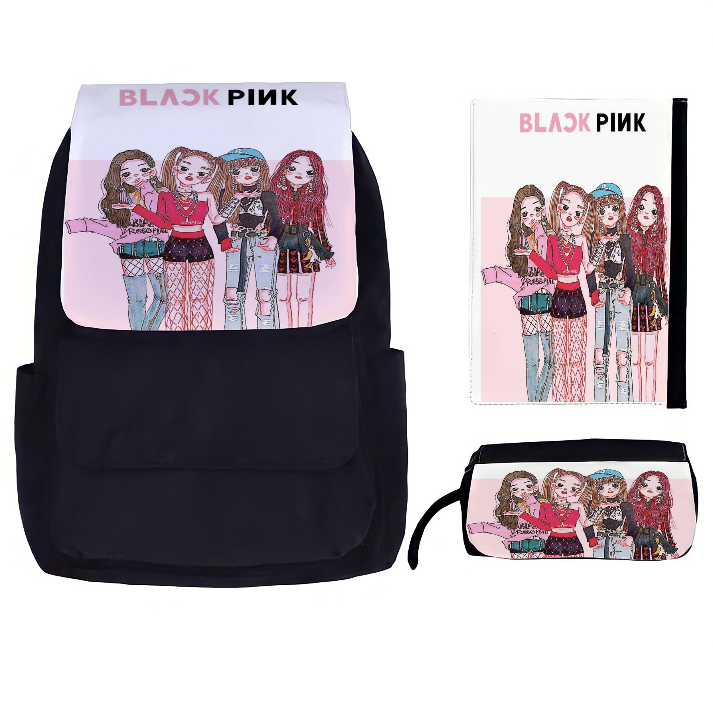کوله پشتی مدل بلک پینک 025 به همراه جامدادی و کلاسور