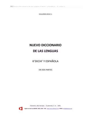 خرید و دانلود نسخه کامل کتاب Nuevo Diccionario de las Lenguas K’ekchi’ y Española