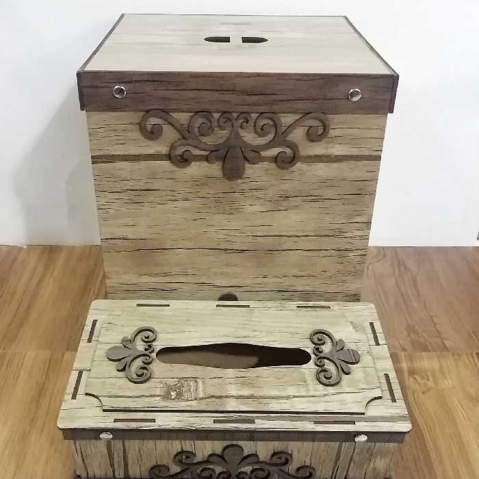 سطل و جا دستمالی چوبی با کیفیت چوب عالی سطل در دار و داخل سطل دارای سطل پلاستیکی جدا شو