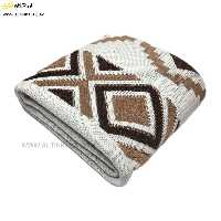 شال مبل بافت سوپر (تراکم بالا) طرح پانچو سایز 150×200 رنگ کرمی تیره منگوله دار