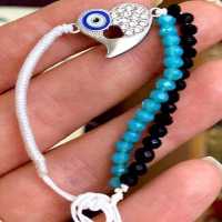 دستبند پلاک چشم نظر با مهره و سنگ