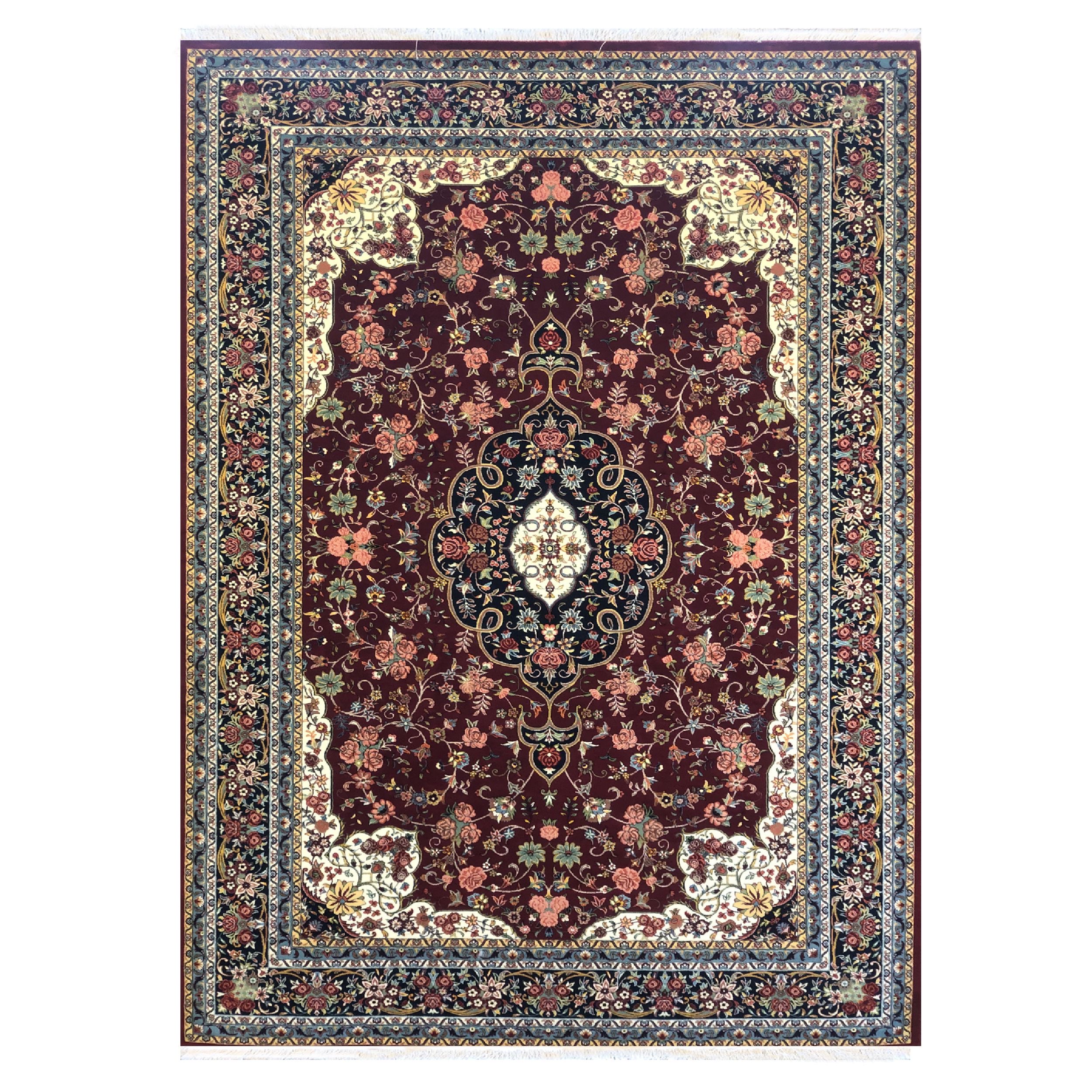 فرش ماشینی ستاره کویر یزد مدل شاهکارنوین کد n-83 زمینه لاکی