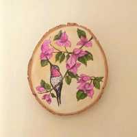 نقاشی روی چوب طرح مرغ زمزمه‌گر