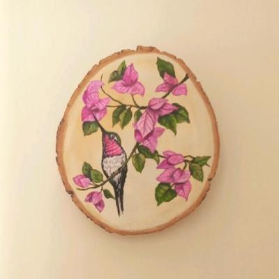 نقاشی روی چوب طرح مرغ زمزمهگر