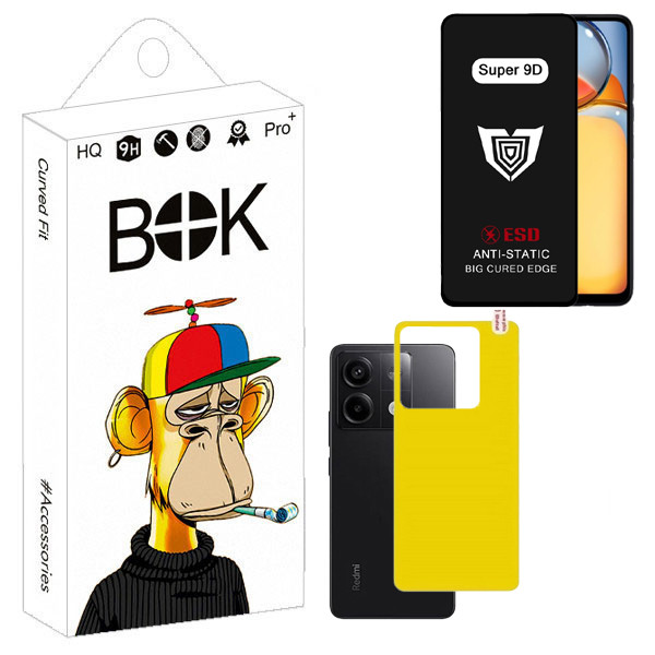 محافظ صفحه نمایش بوک مدل Super 9D Touch مناسب برای گوشی موبایل شیائومی Redmi 13c به همراه محافظ پشت گوشی | کالا برتری