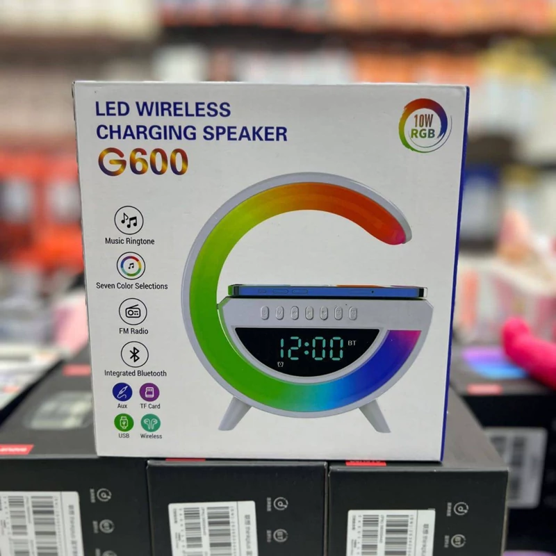اسپیکر شارژر وایرلس چراغ خواب رادیو G مدل G600 ساعت دیجیتال رقص نور