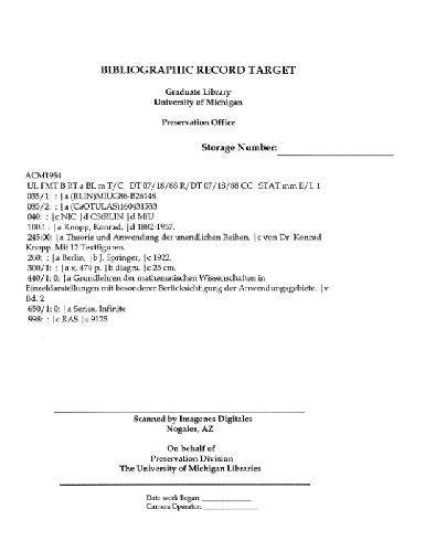 خرید و دانلود نسخه کامل کتاب Theorie und Anwendung der unendlichen Reihen