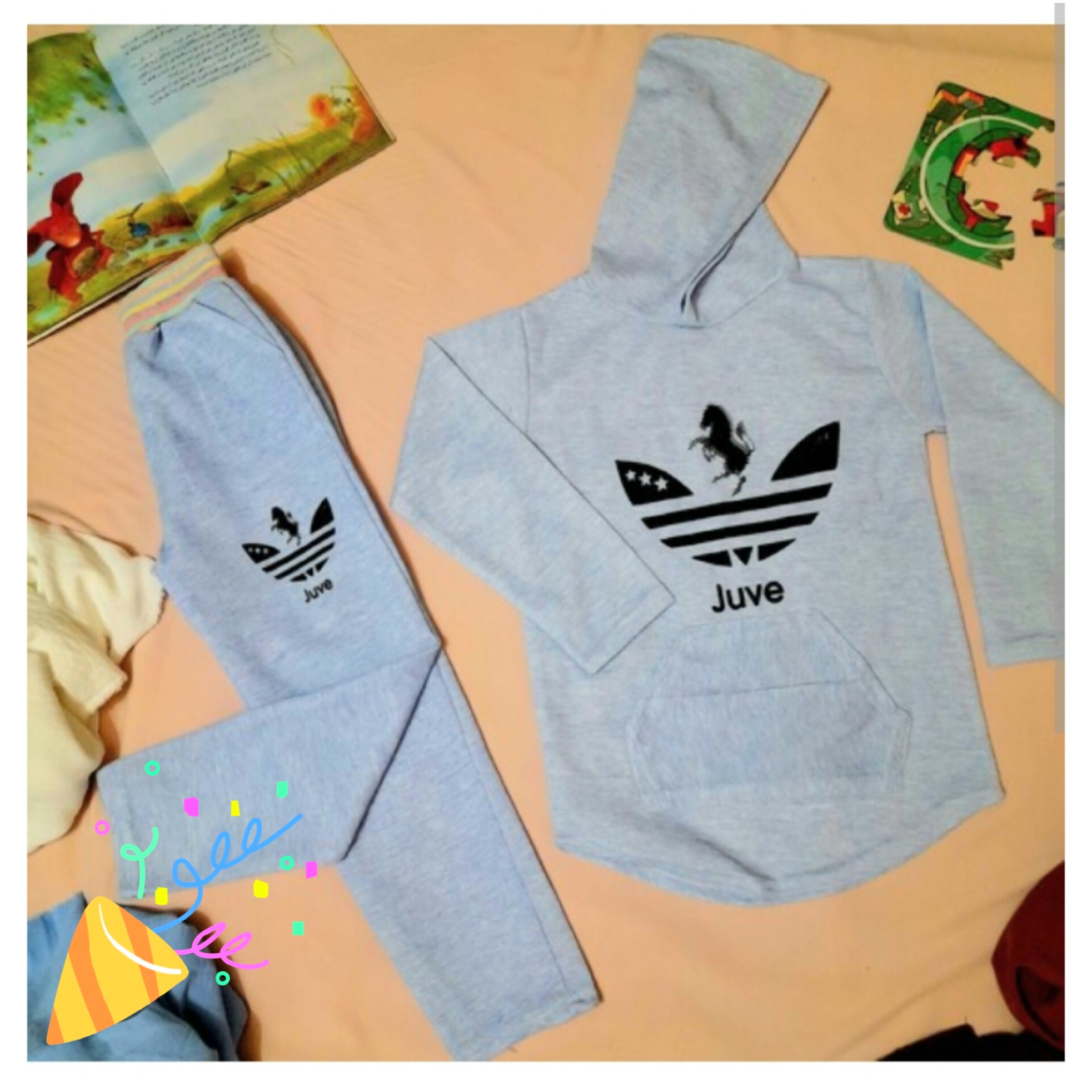 هودی شلوار  بچگانه اسپرت adidassرنگی ملانژ  سایز 50 55 60 مناسب 6 تا11 سال درغرفه ی مشهد مال  باسلام 