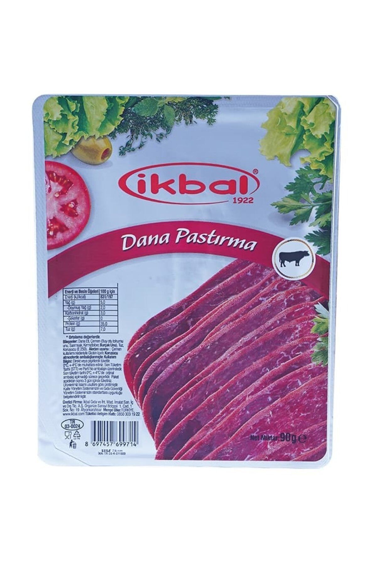 پاسترما گوشت گاو انتخابی ایکبال با تکه های بیکن 90 گرم İkbal