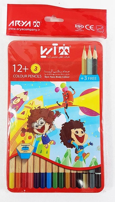 مداد رنگی 3 12 فلزی تخت آریا