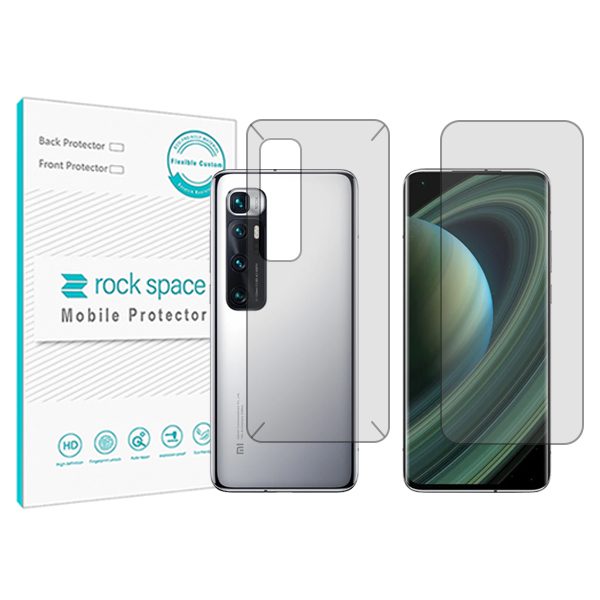 گلس محافظ صفحه نمایش و پشت گوشی شیائومی Mi 10 Ultra مدل نانو هیدروژل شفاف برند راک اسپیس کد SS