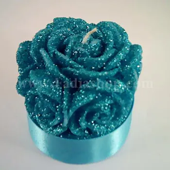 شمع استوانه گل رز بزرگ آبی فیروزه ای