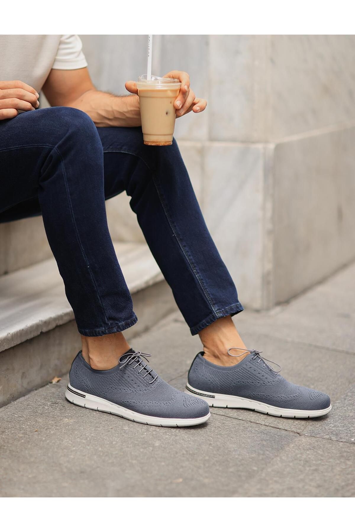 کفش های کژوال خاکستری مردانه روزانه لباس اورجینال Cabani