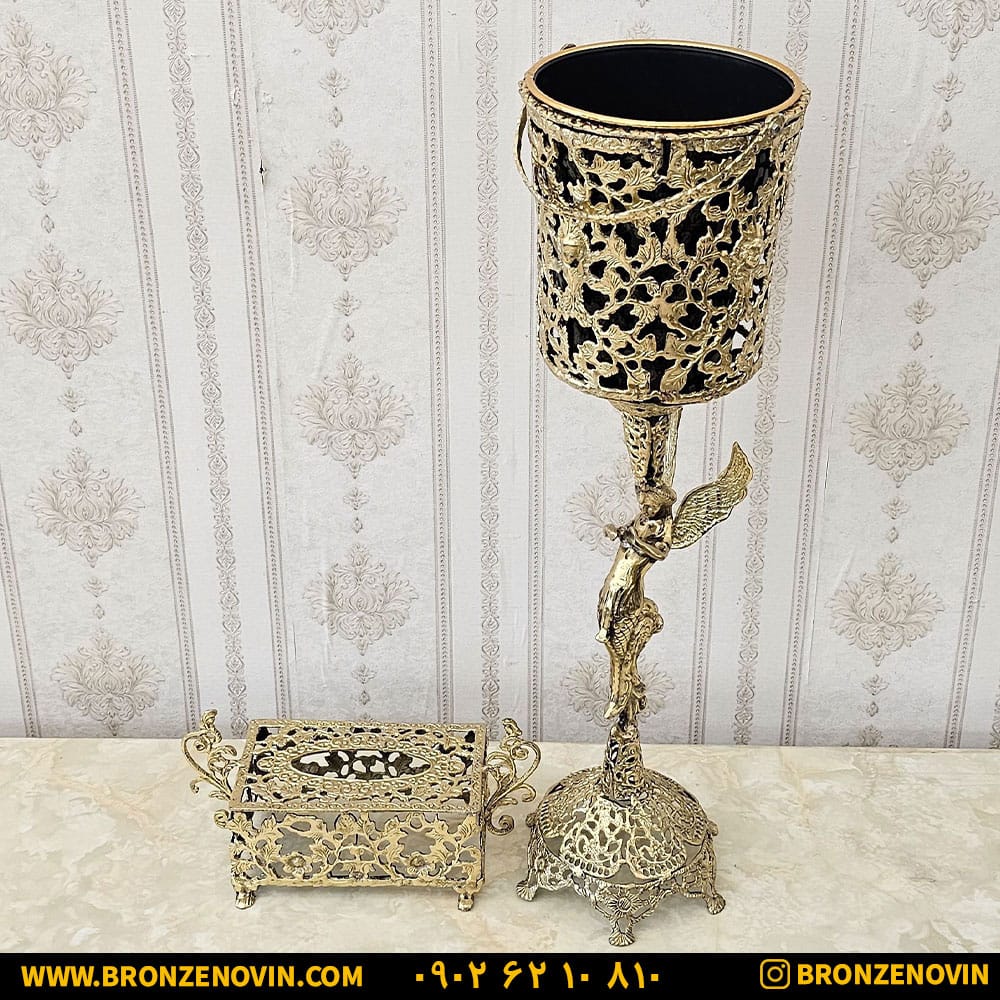 سطل و جا دستمال کاغذی برنجی طرح فرشته کد 1754