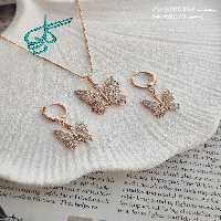 خرید نیم ست زنانه ژوپینگ نگین دار طرح پروانه آبکاری شده رنگ ثابت ضد حساسیت کد 1715335 - ردگل